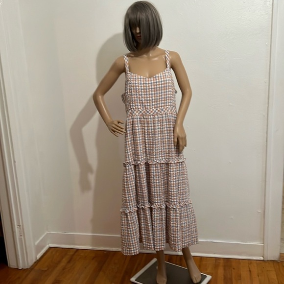 Madewell SZ 14 Gingham Check CottageCore Fairly Smocked Ruffle Maxi Summer Dress - Picture 1 of 4